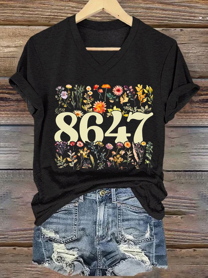 🔥Buy 3 Get 15% Off🔥V-neck 86/47 Flowers Print T-Shirt