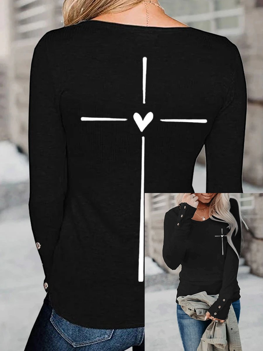 Women's Christian Faith Cross Printed Long Sleeve T-Shirt