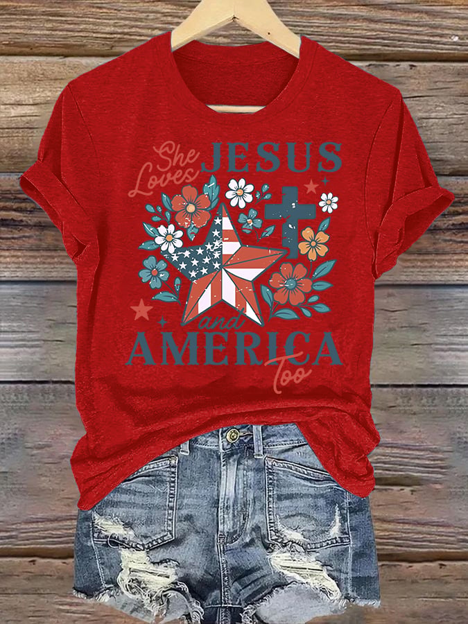 Women's She loves JESUS and AMERICA Printed T-Shirt