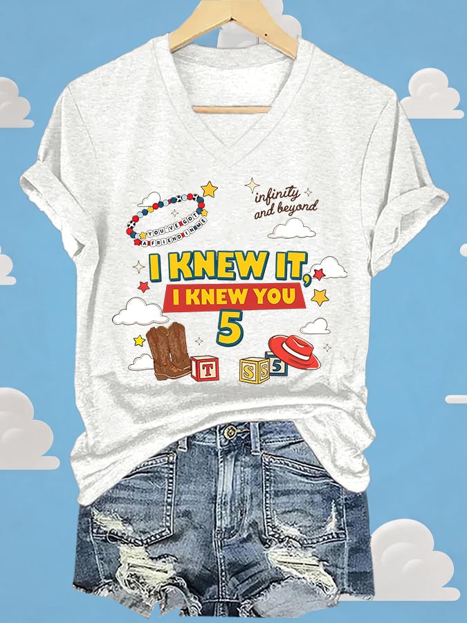 V-Neck Retro I Knew It Print T-Shirt