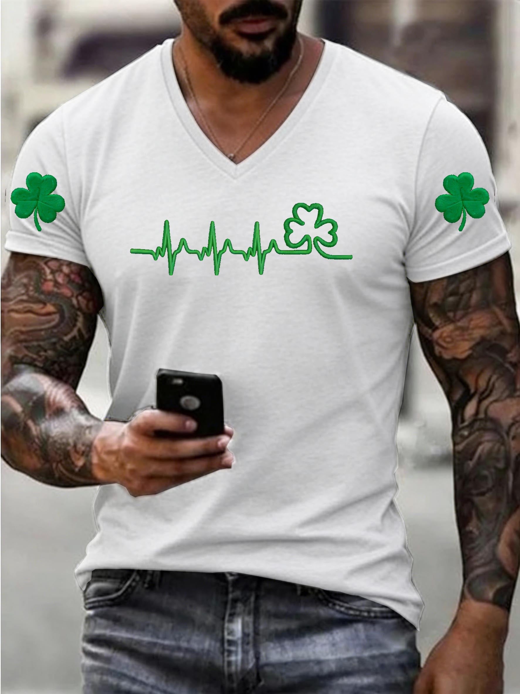 Women's St. Patrick's Day Pattern Print 100%Cotton V Neck T-Shirt