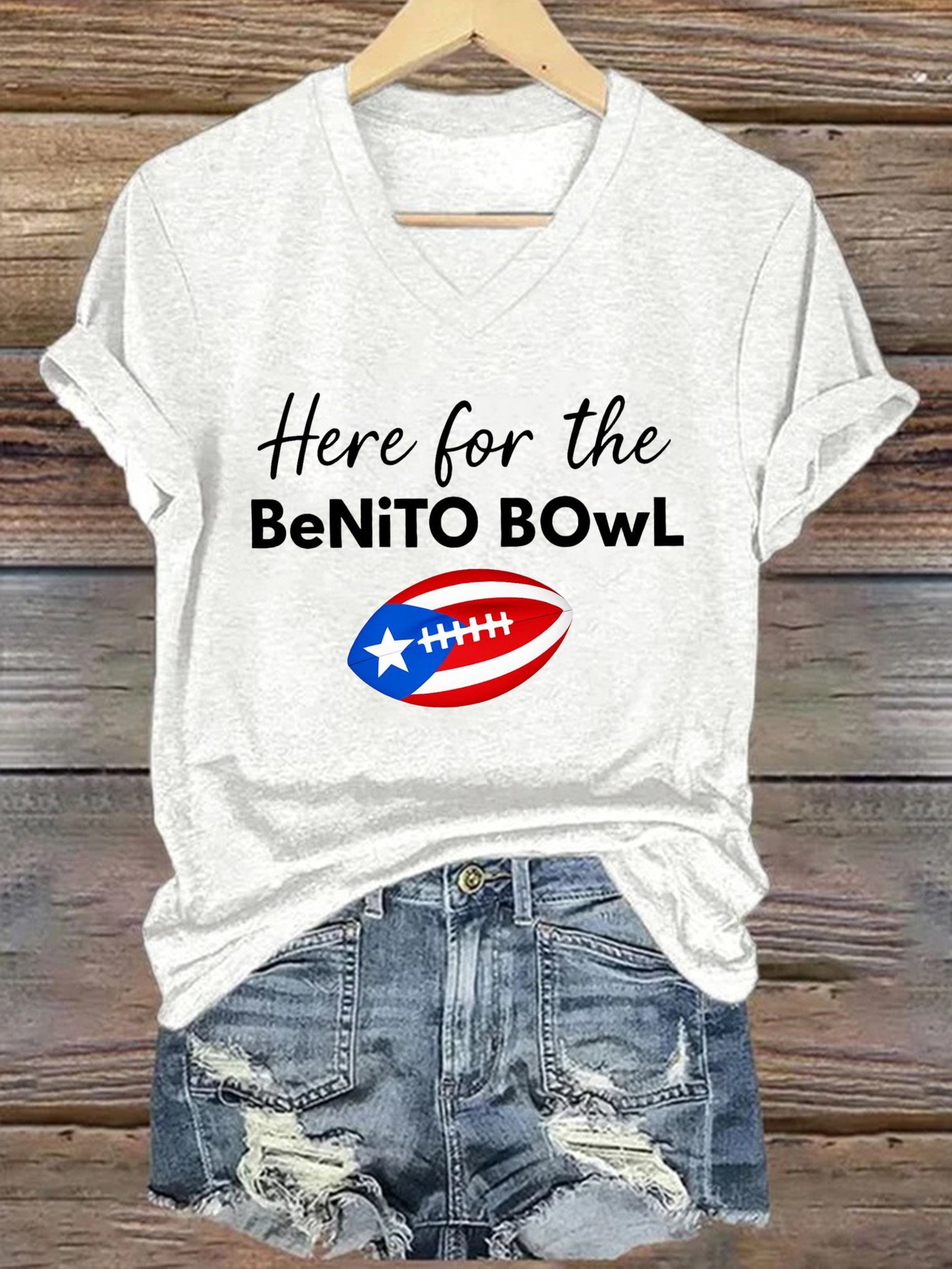 Women's Puerto Rico Print V Neck T-shirt