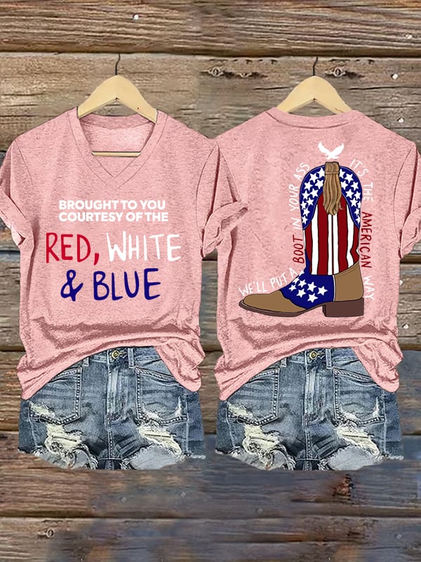 Women's RED, WHITE & BLUE Print T-Shirt