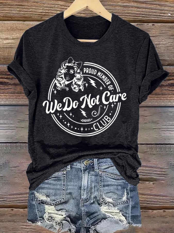 Women's Round-Neck Retro Funny Proud Member Of WDNC Club We Do Not Care Menopause Perimenopause Print T-Shirt