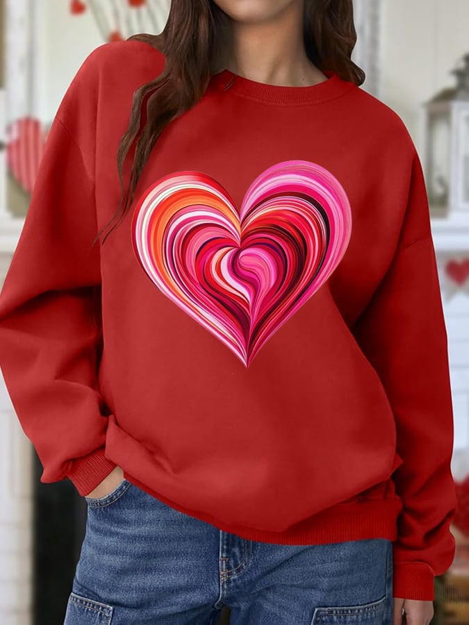Women's Valentine's Day Printed Round Neck Sweatshirt