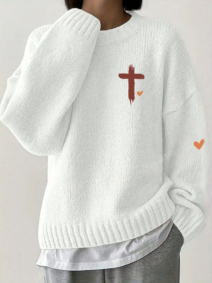 Women's Valentine's Day Love Cross Casual Sweater