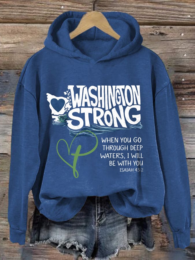 Retro Washington Strong When You Go Through Deep Waters, I Will Be With You Isaiah 43:2 Print Hoodie