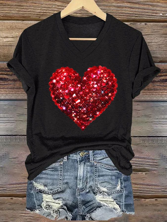 Women's Valentine's Day Print V-Neck T-Shirt