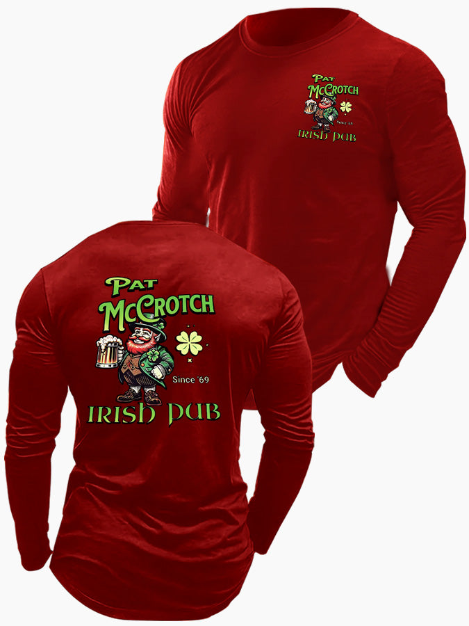 St.Patrick's Day Print Pattern Printed Long Sleeve Cotton T-Shirt