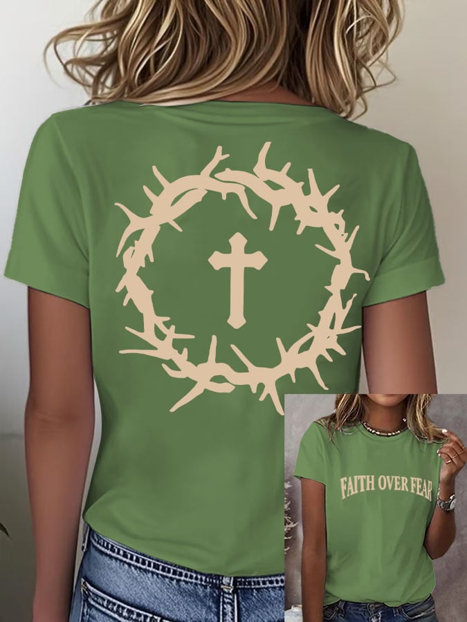 Women's Retro Faith Over Fear Print T-Shirt