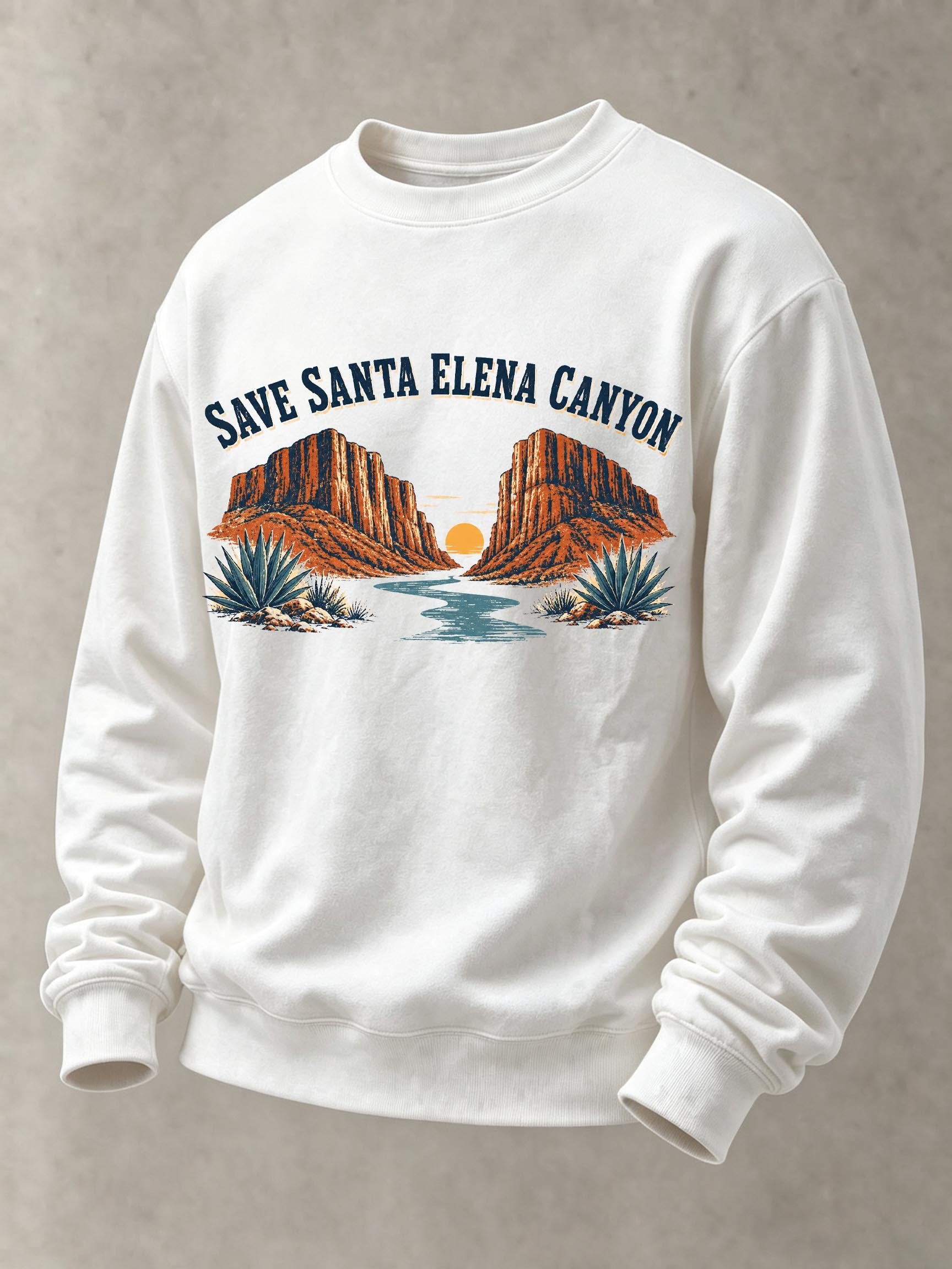 Save Santa Elena Canyon Graphic Printed Men's Pullover Hoodie, Nature Conservation Outdoor Sweatshirt