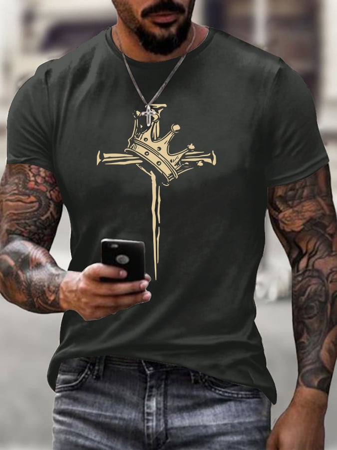 Men'S Casual Faith Cross Crown Short-Sleeved T-Shirt