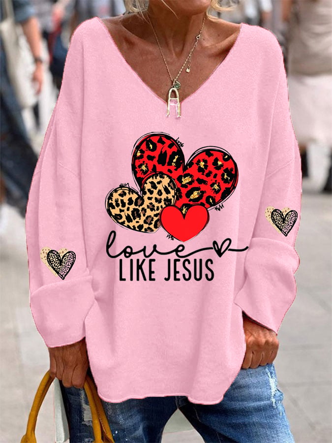 Women's Valentine's Day Printed Long Sleeve V-Neck Sweatshirt