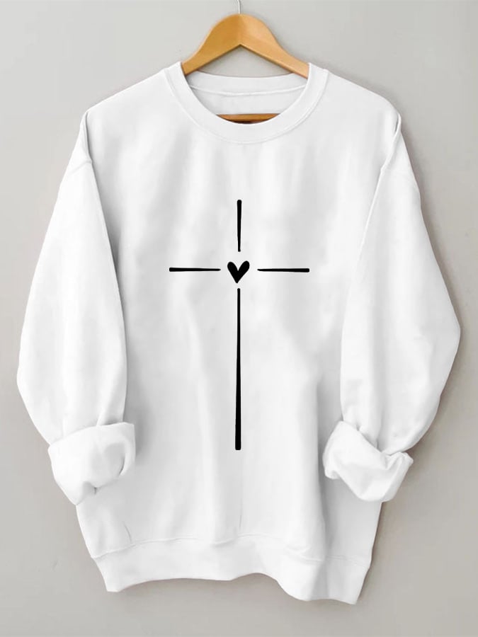 Women's Christian Faith Cross Printed Long Sleeve T-Shirt