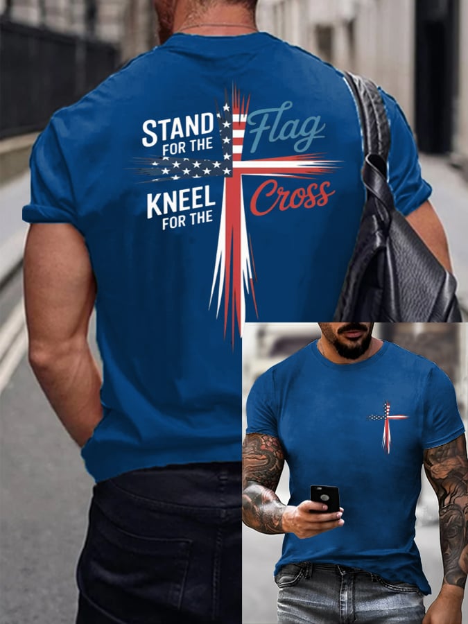 🔥Buy 3 Get 15% Off🔥🔥Hot Sale Picks 🔥Men's Stand For Flag Kneel For The Cross Print T-Shirt