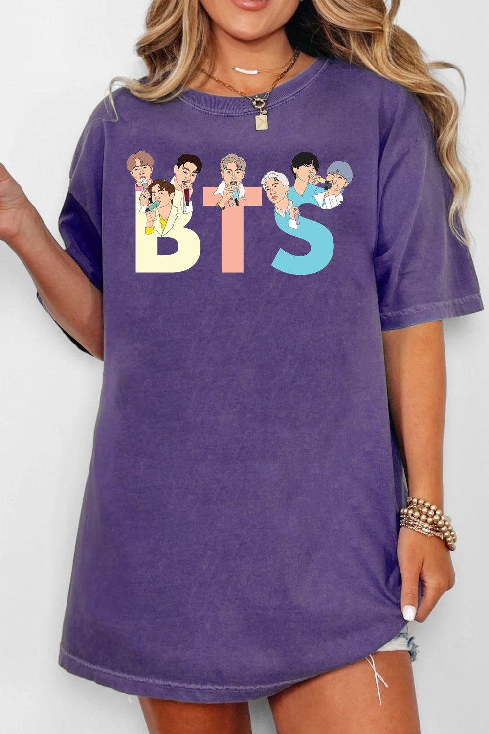 BTS Cartoon Color Block T-Shirt