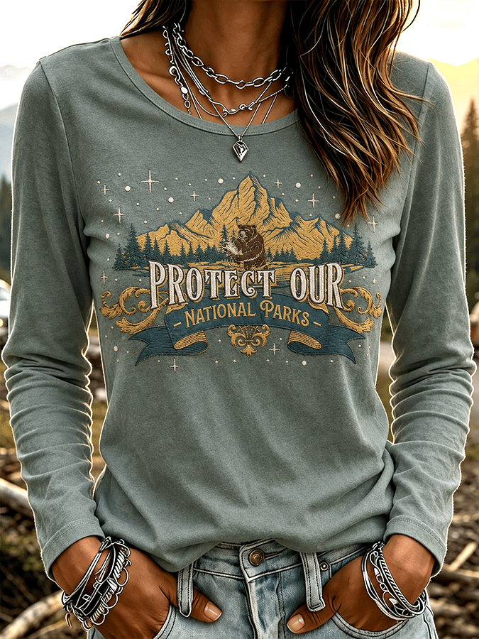Women's "Protect Our National Parks"Comfortable Mid-Sleeve Short-Sleeve T-Shirt