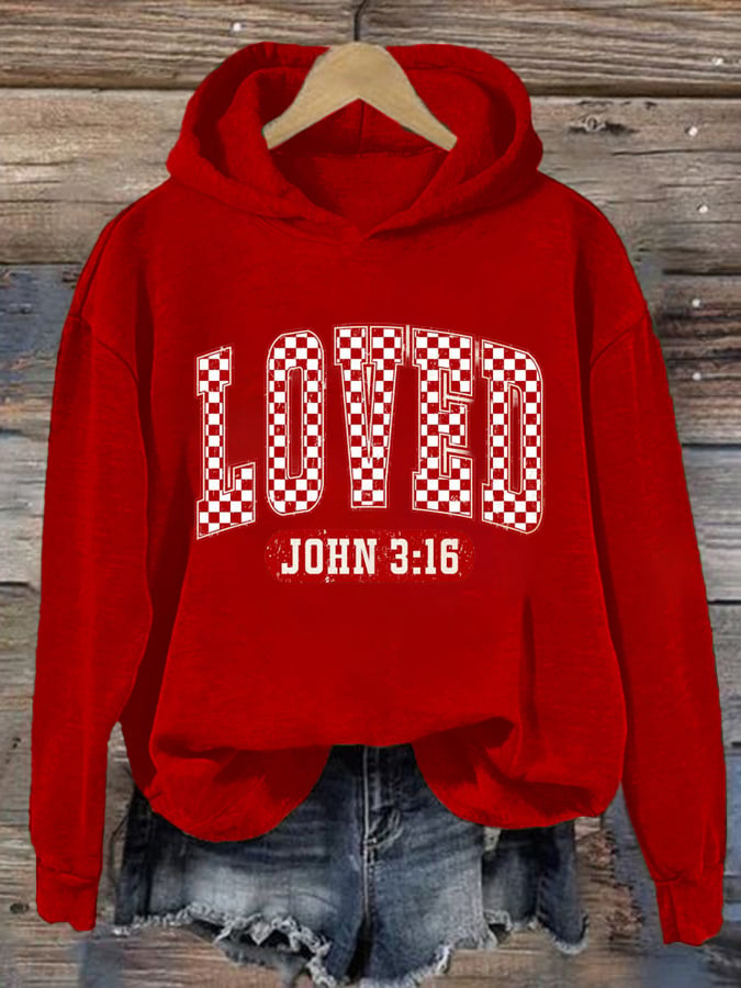 Women's Loved John 316 Valentines Day Print Hooded Sweatshirt