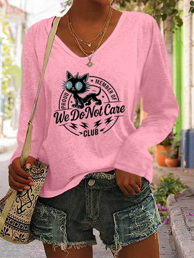 Women's Retro Funny Proud Member Of Club We Do Not Care Menopause Perimenopause Print long-sleeved T-Shirt