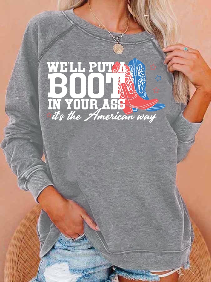 Women's Courtesy of the Red, White and Blue Cowboy Print Casual Sweatshirt