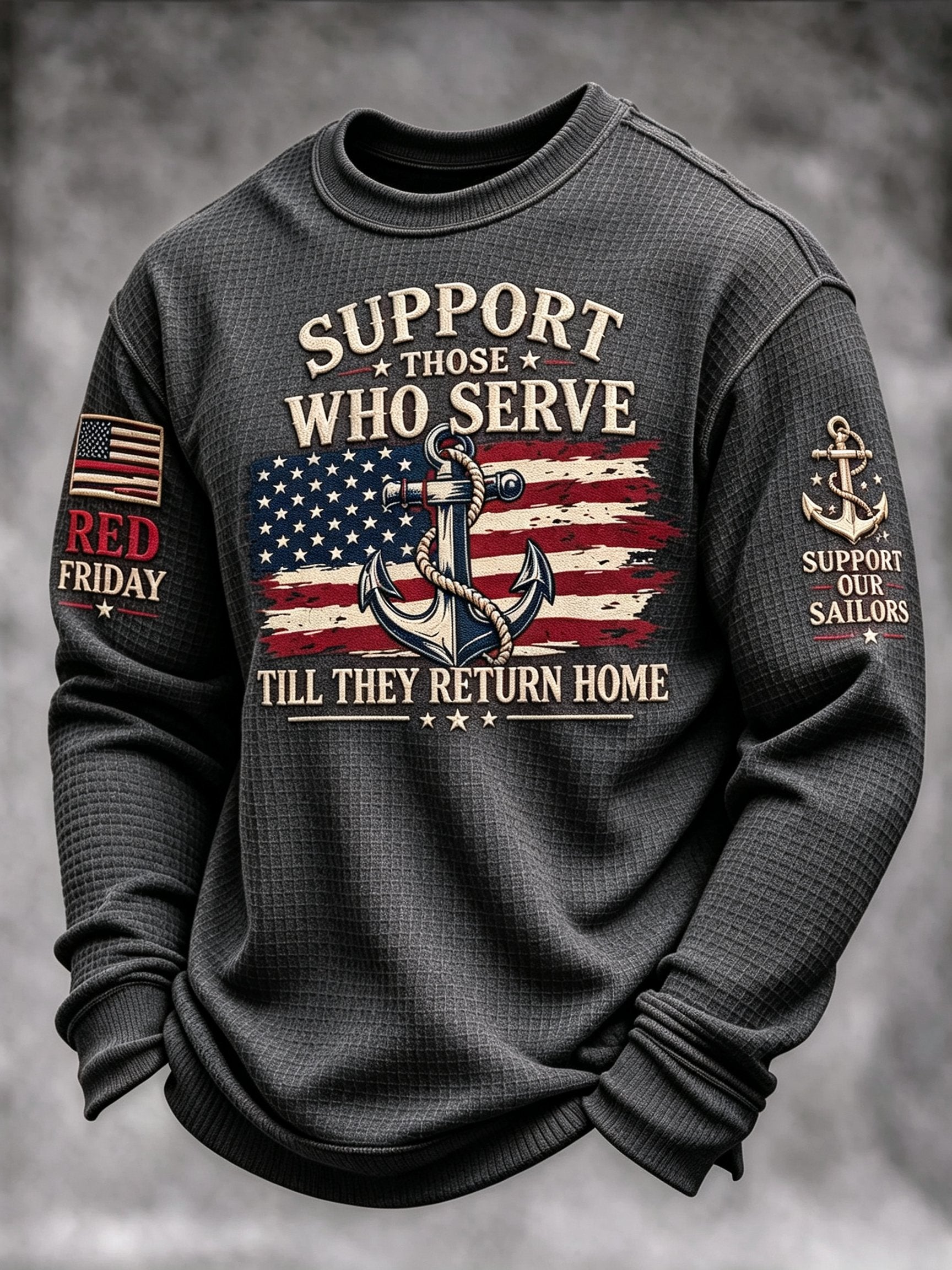 Men's Red Friday Casual Waffle-Knit Top