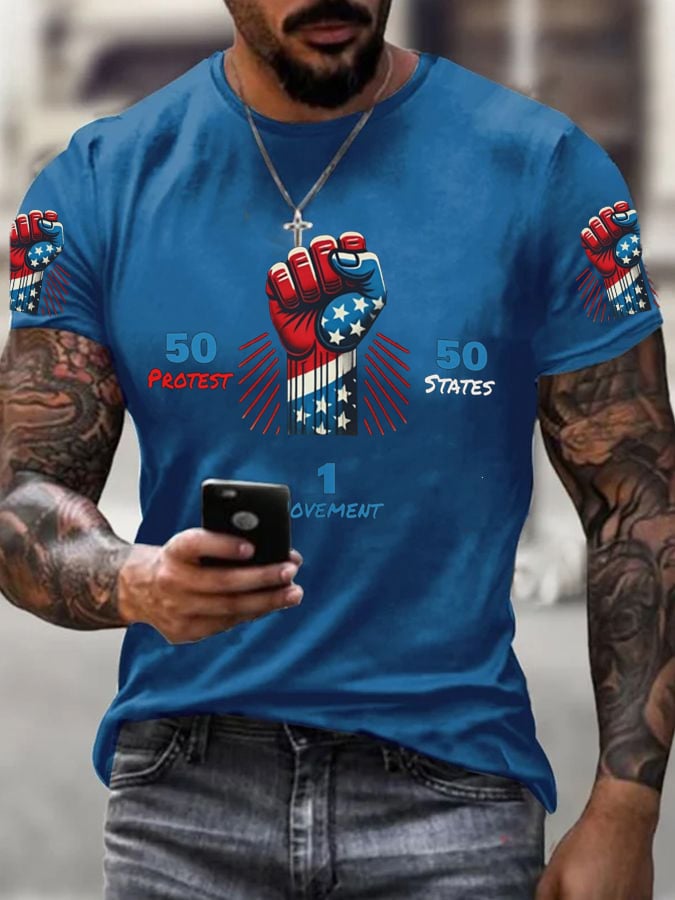 π₯Buy 3 Get 15% Offπ₯Men's 50 Protests 50 States 1 Movement Print T-Shirt