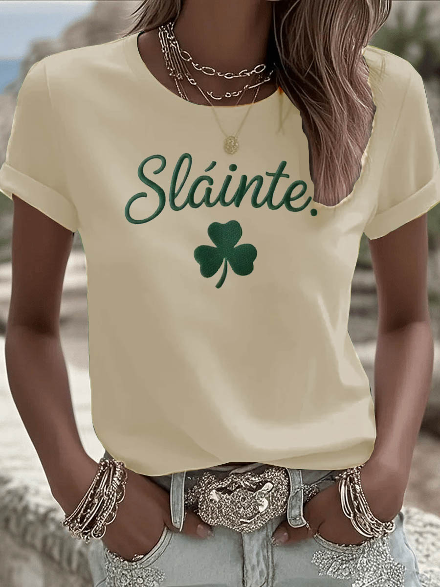St. Patrick'S Day Pattern Round-Neck 100% Cotton 180g T-Shirt