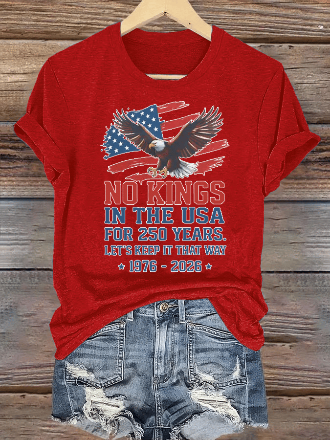 Women's No Kings USA Patriotic Tee ,250 Years of Democracy printed T-shirt