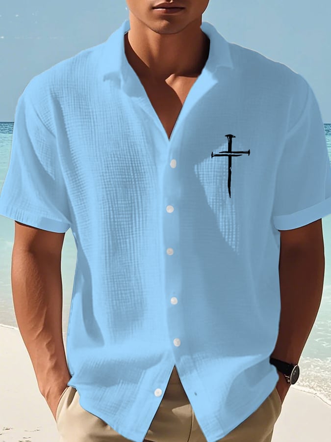 🔥Buy 3 Get 15% Off🔥Men's Faith Cross Print Waffle Shirt