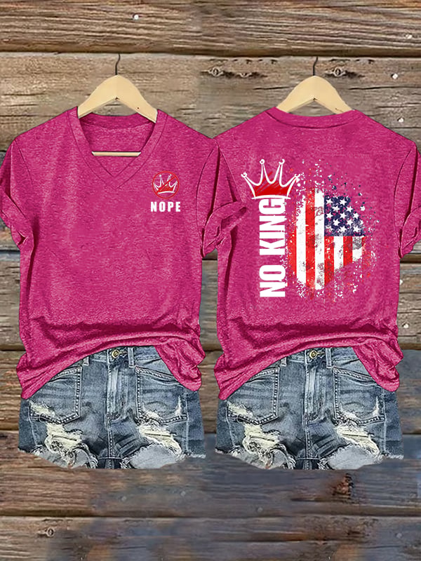 Women's NOPE No King American Flag Print T-Shirt