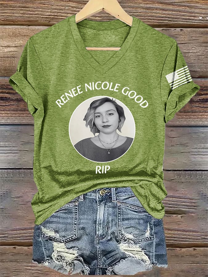 V-Neck Retro Justice For Renee Nicole Good Print T-Shirt