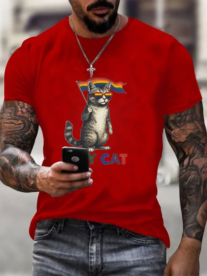 Men's Gay Month Rainbow Print Casual Crew Neck T-Shirt