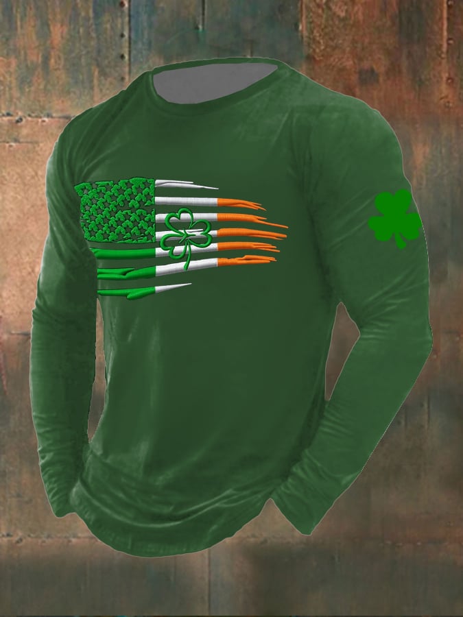 Men's Retro Saint Patrick's Day Ireland Flag Print T-Shirt