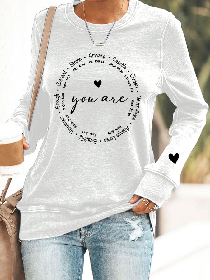 Women's You Are Enough Valentine'S Day Christian Print Sweatshirt