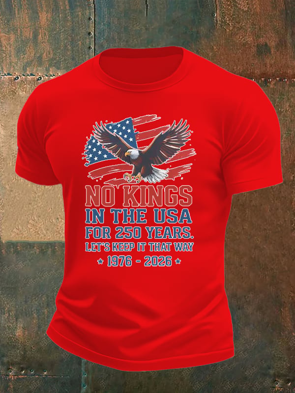 Men's No Kings USA Patriotic Tee ,250 Years of Democracy printed T-shirt