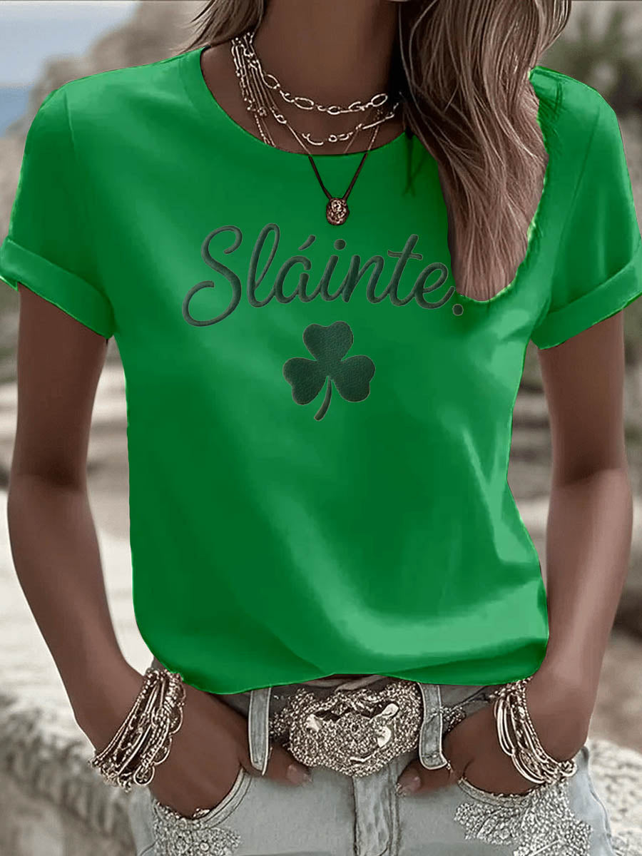 St. Patrick'S Day Pattern Round-Neck 100% Cotton 180g T-Shirt