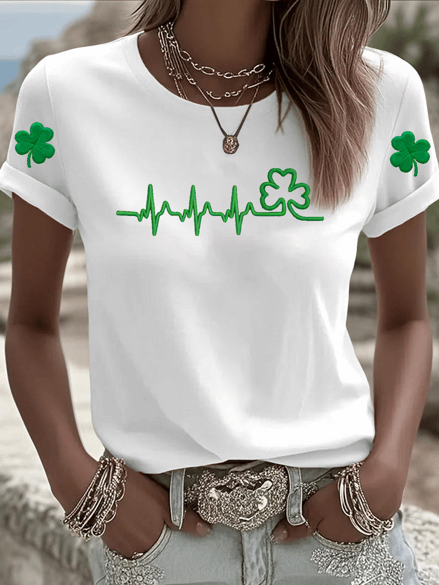 Women's St. Patrick's Day Art Print Pattern Round-Neck 100% Cotton 180g T-Shirt