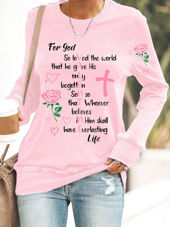 Women's John 316 God So Loved The World Valentine'S Day Christian Print Sweatshirt