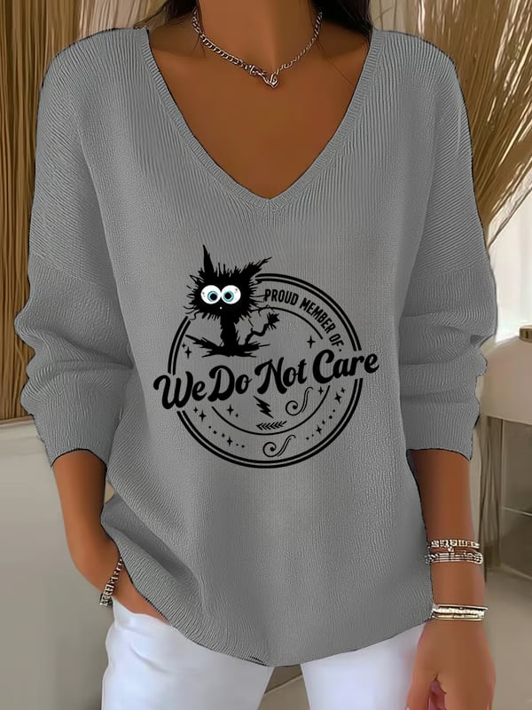 V-Neck Retro Funny Proud Member Of Club Menopause Perimenopause Print Knitted Tops