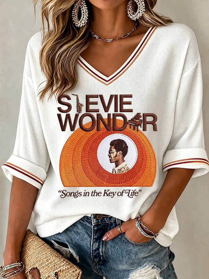 Women's Vintage Musical Art Printed T-shirt
