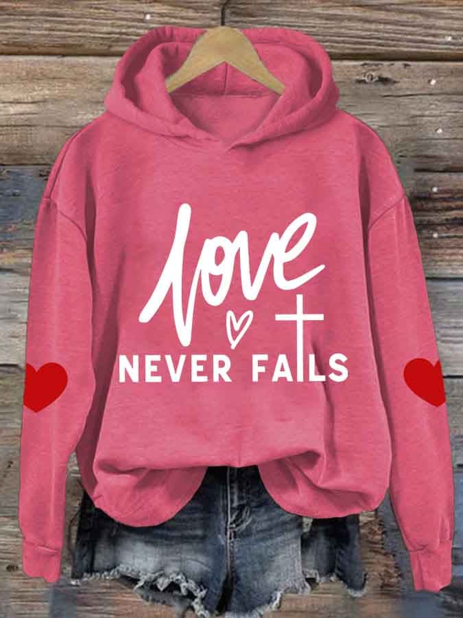 Women's Love Never Fails Heart Printed Sweatshirt