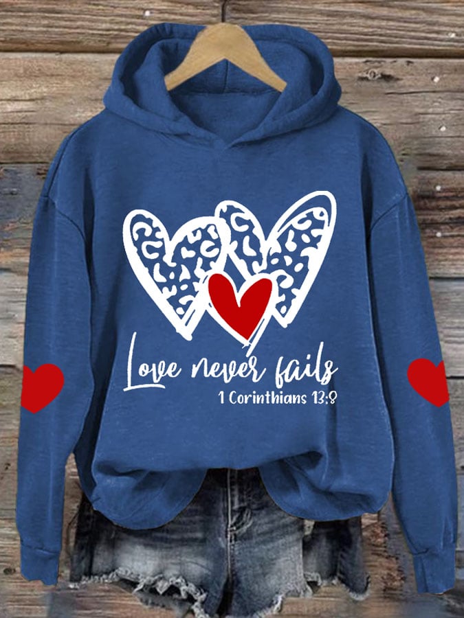 Women's Love Never Fails Heart Printed Sweatshirt