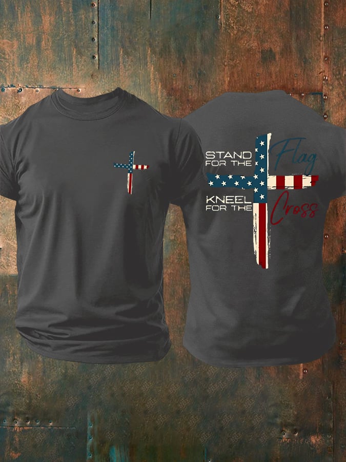 🔥Buy 3 Get 15% Off🔥Men's Stand For The Flag Kneel For The Cross Printed Casual T-Shirt