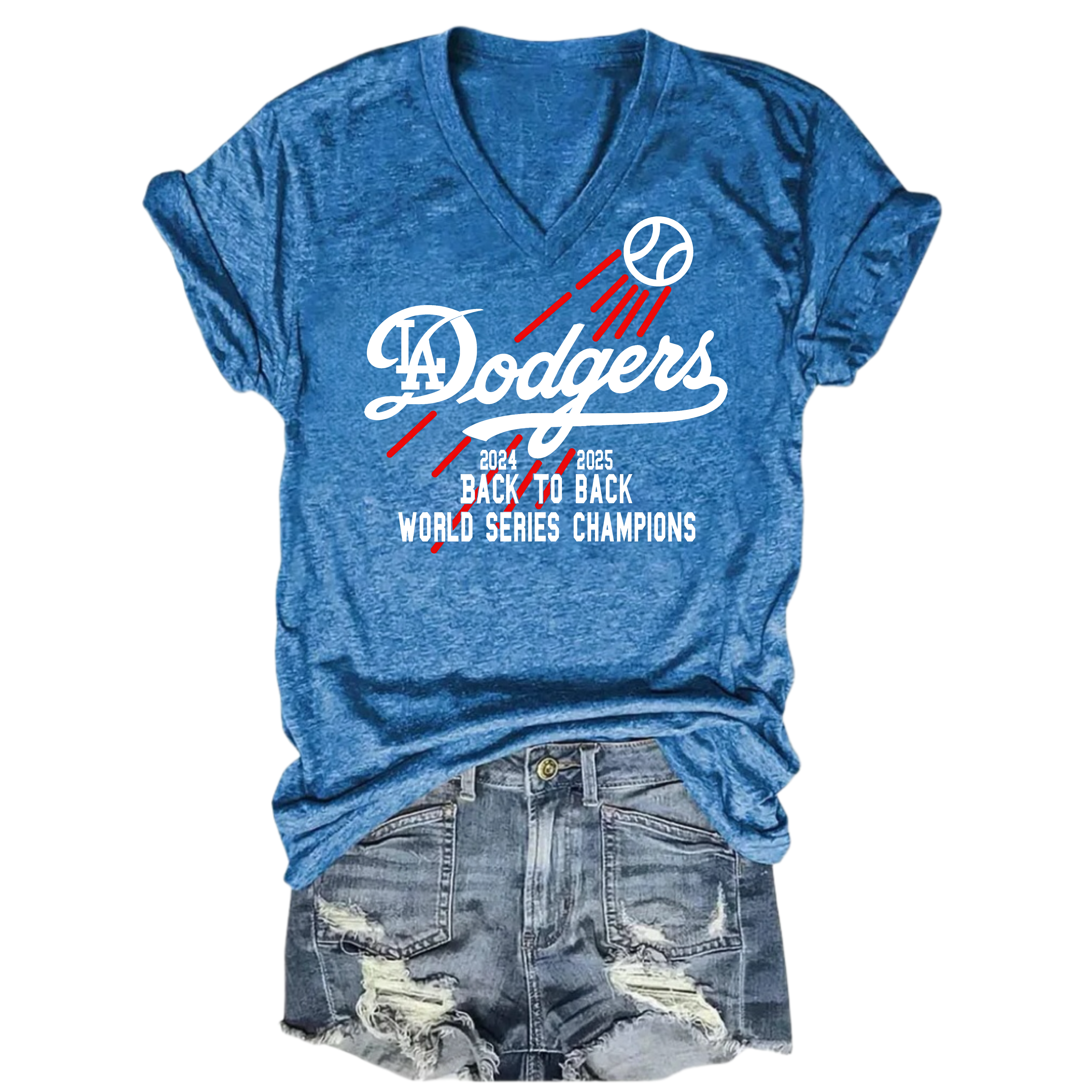 Dodgers Back To Back World Series Champions V-Neck Tee