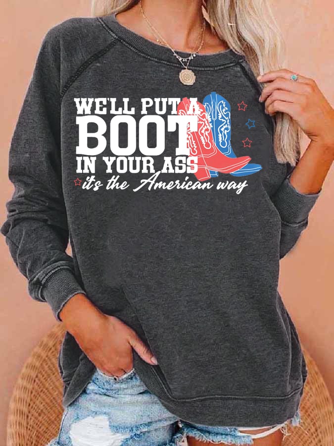 Women's Courtesy of the Red, White and Blue Cowboy Print Casual Sweatshirt