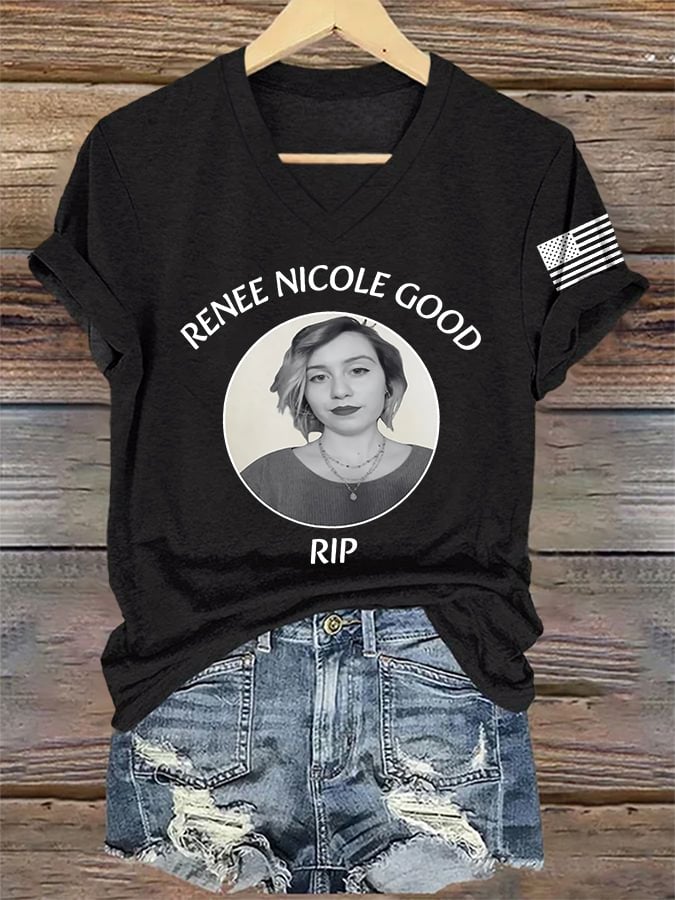 V-Neck Retro Justice For Renee Nicole Good Print T-Shirt