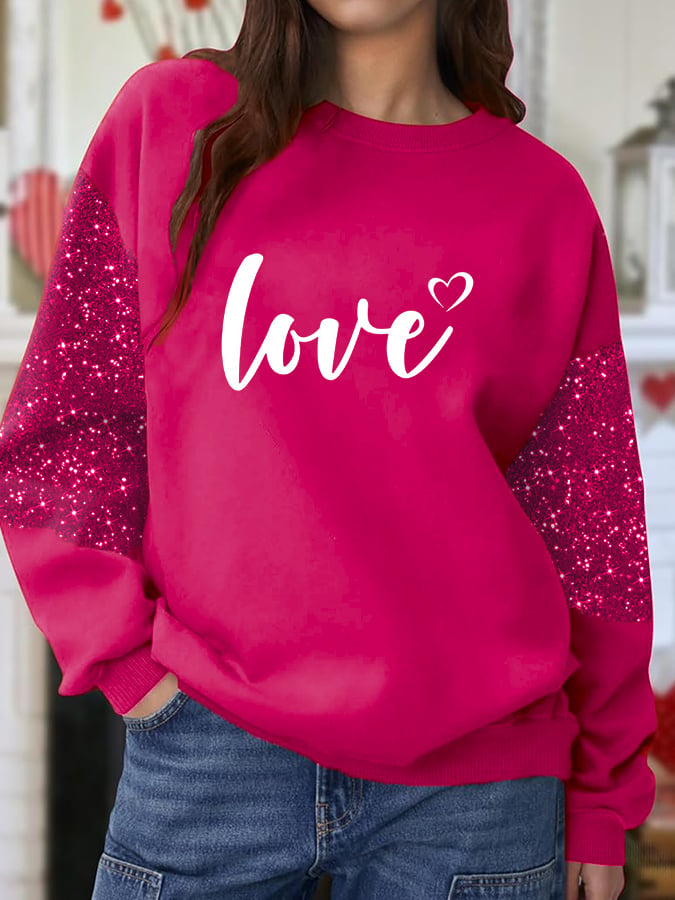 Women's Valentine's Day Printed Round Neck Sweatshirt