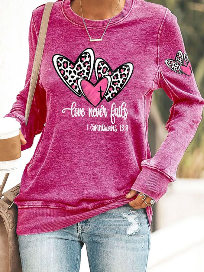 Women's Love Never Fails Heart Printed Casual Sweatshirt
