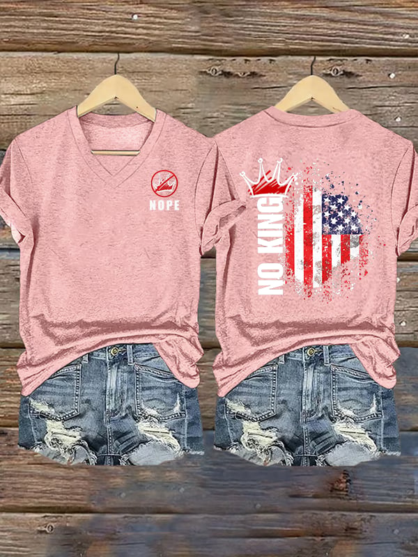 Women's NOPE No King American Flag Print T-Shirt