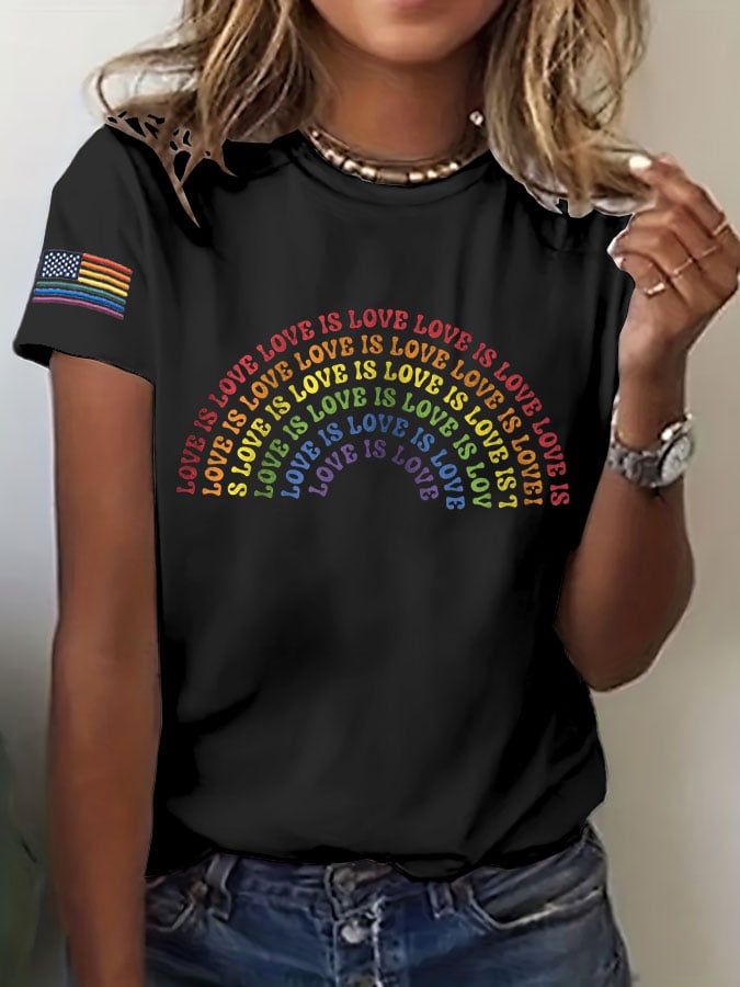 Women's Pride Month Love Is Love Print Round-Neck T-Shirt